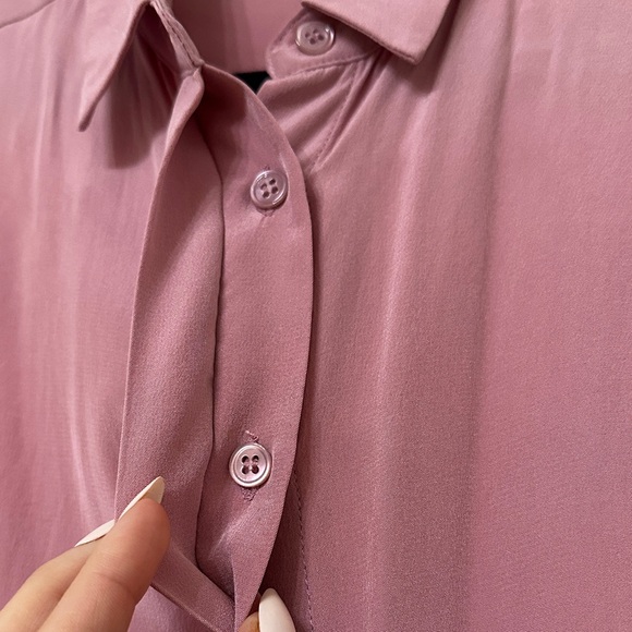 100% Silk Iris & Ink Button-Up Blouse | Dusty Rose Pink - Picture 10 of 11